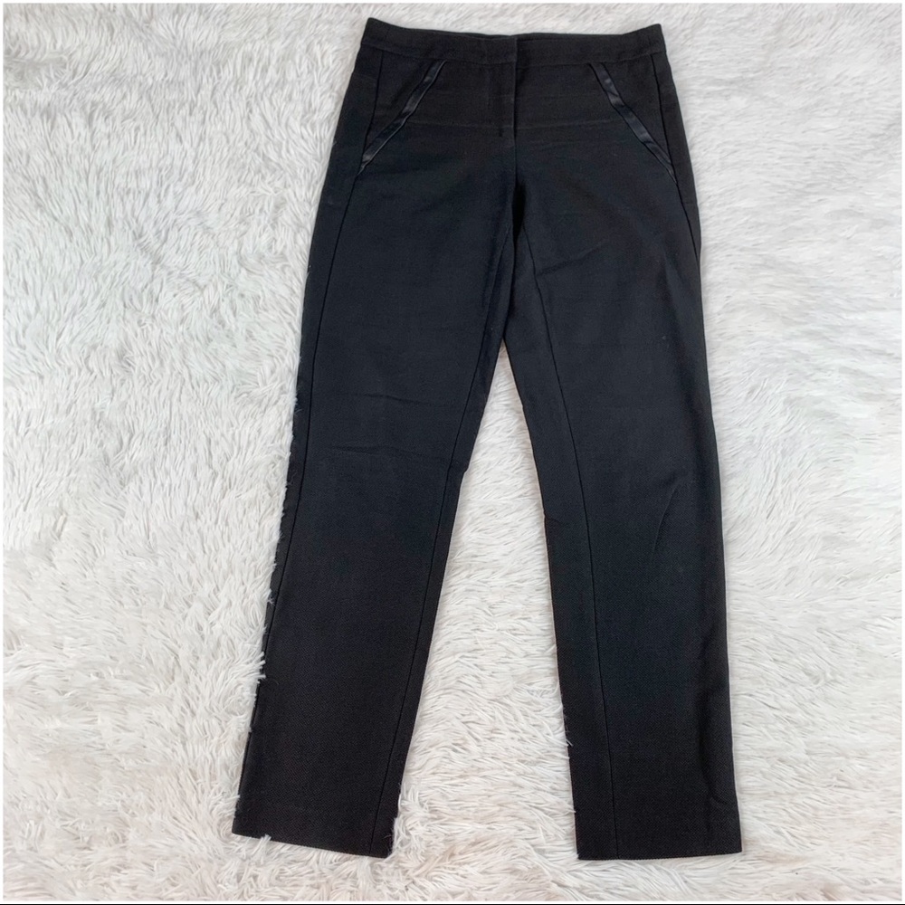 Maje mid rise straight leg black pants with leather trim
